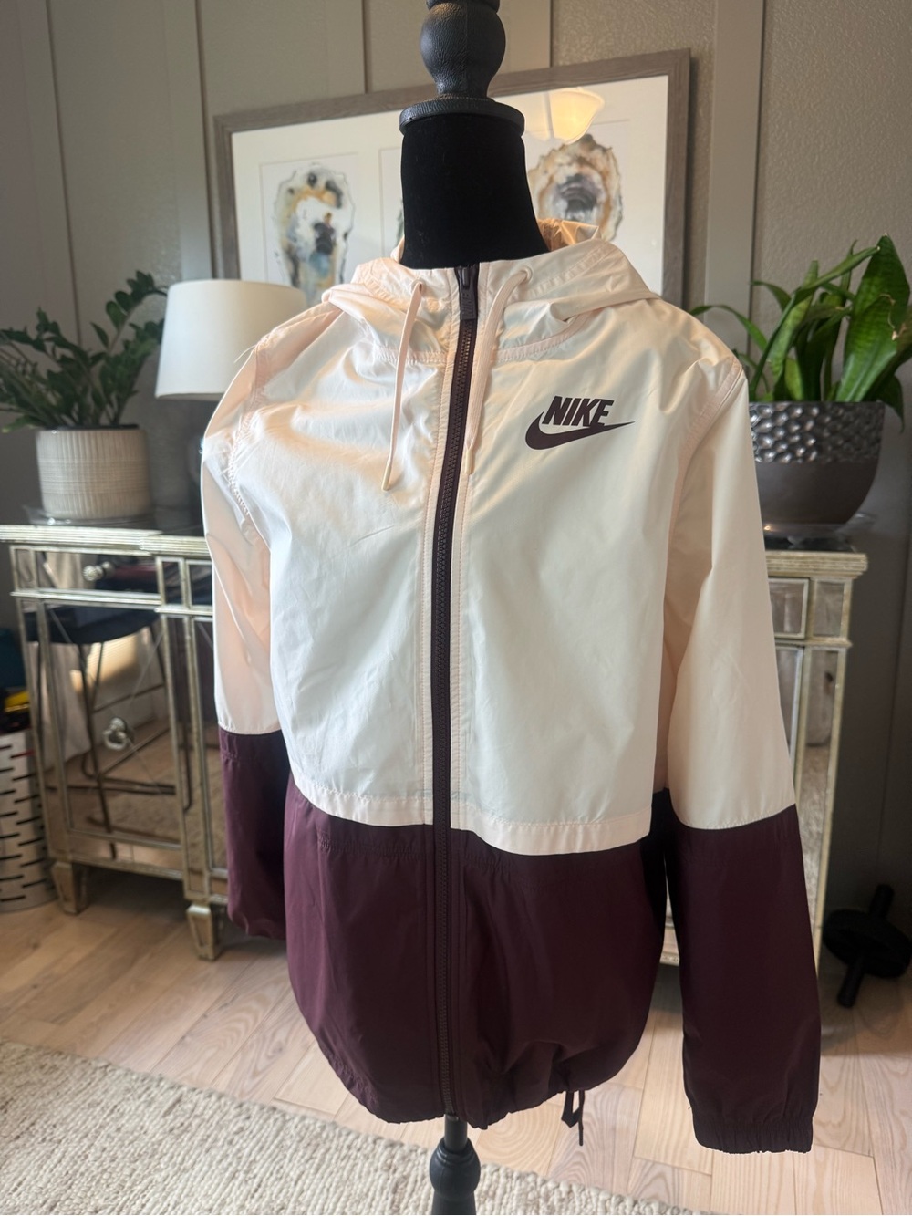 Nike Women's Hooded Colorblock Windbreaker Jacket - light pink & burgundy